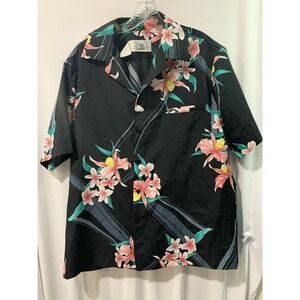Vintage Hilo Hattie Mens Shirt Sz L Black Floral Button Up Hawaiian‎ Aloha